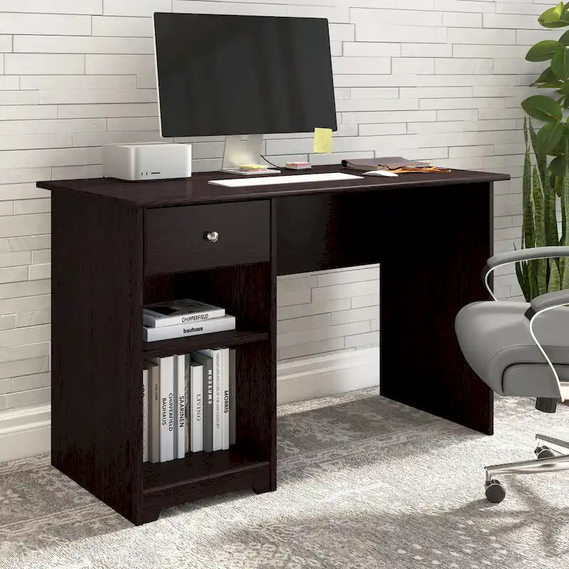 Bureau d'ordinateur de 48 W avec rangement pour bureau à domicile – Style transitionnel, tiroir-boîte