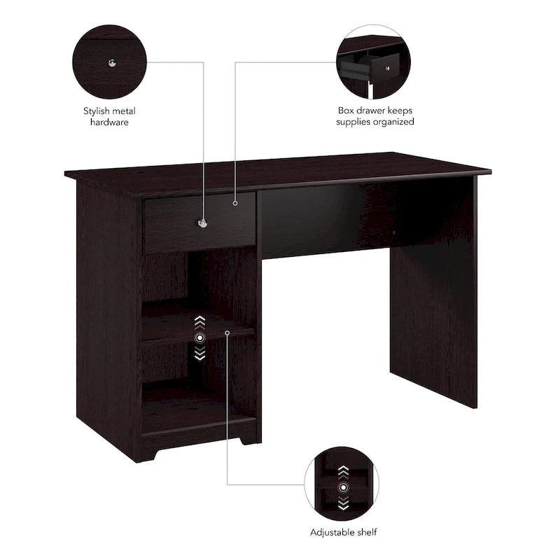 Bureau d'ordinateur de 48 W avec rangement pour bureau à domicile – Style transitionnel, tiroir-boîte
