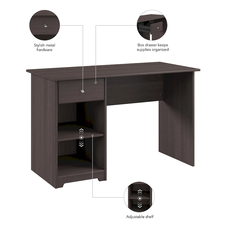 Bureau d'ordinateur de 48 W avec rangement pour bureau à domicile – Style transitionnel, tiroir-boîte
