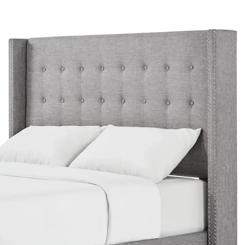 Tête de lit capitonnée en lin avec oreilles – Capitonnage, Clous décoratifs, Plusieurs tailles disponibles