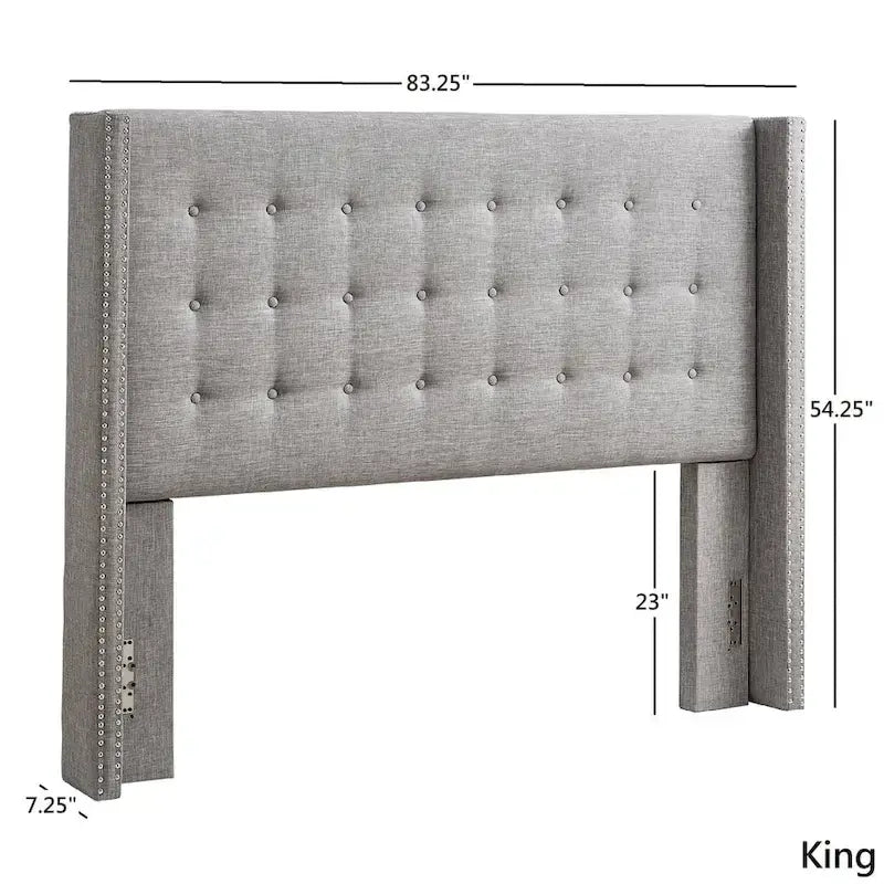 Tête de lit capitonnée en lin avec oreilles – Capitonnage, Clous décoratifs, Plusieurs tailles disponibles