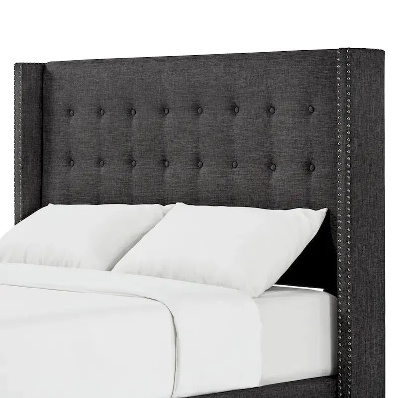 Tête de lit capitonnée en lin avec oreilles – Capitonnage, Clous décoratifs, Plusieurs tailles disponibles