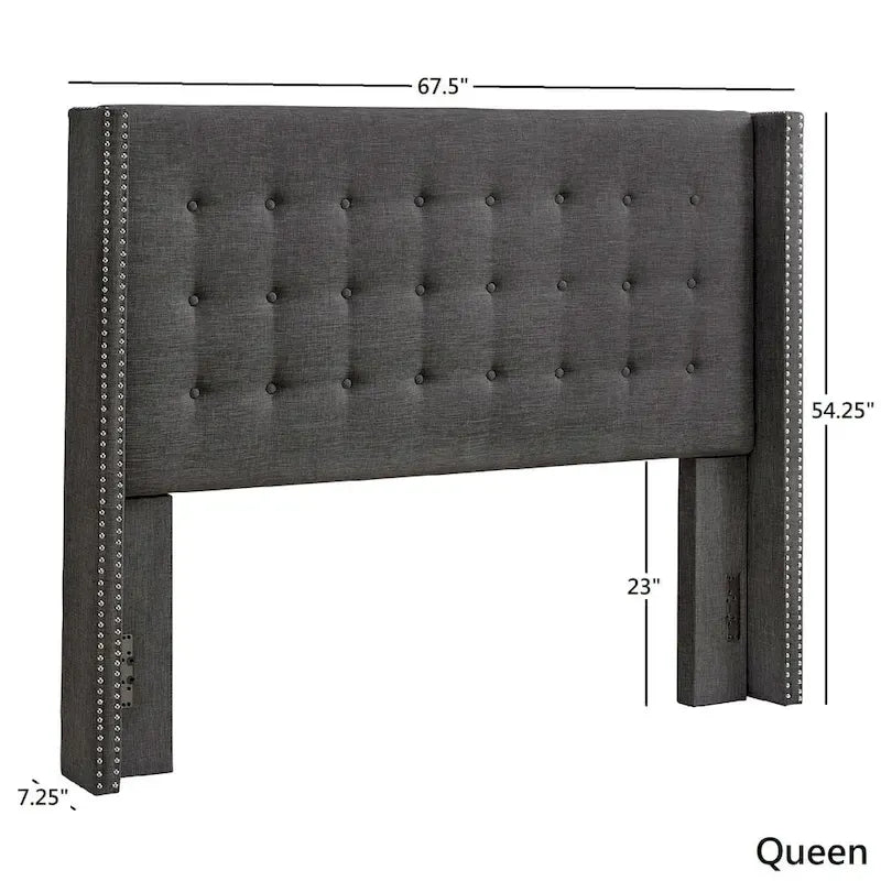 Tête de lit capitonnée en lin avec oreilles – Capitonnage, Clous décoratifs, Plusieurs tailles disponibles