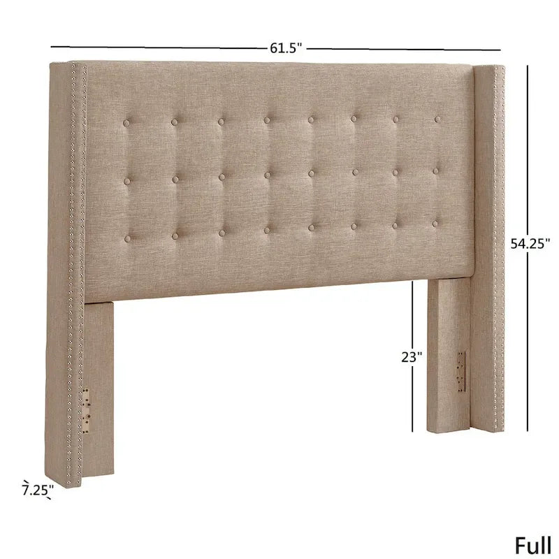 Tête de lit capitonnée en lin avec oreilles – Capitonnage, Clous décoratifs, Plusieurs tailles disponibles
