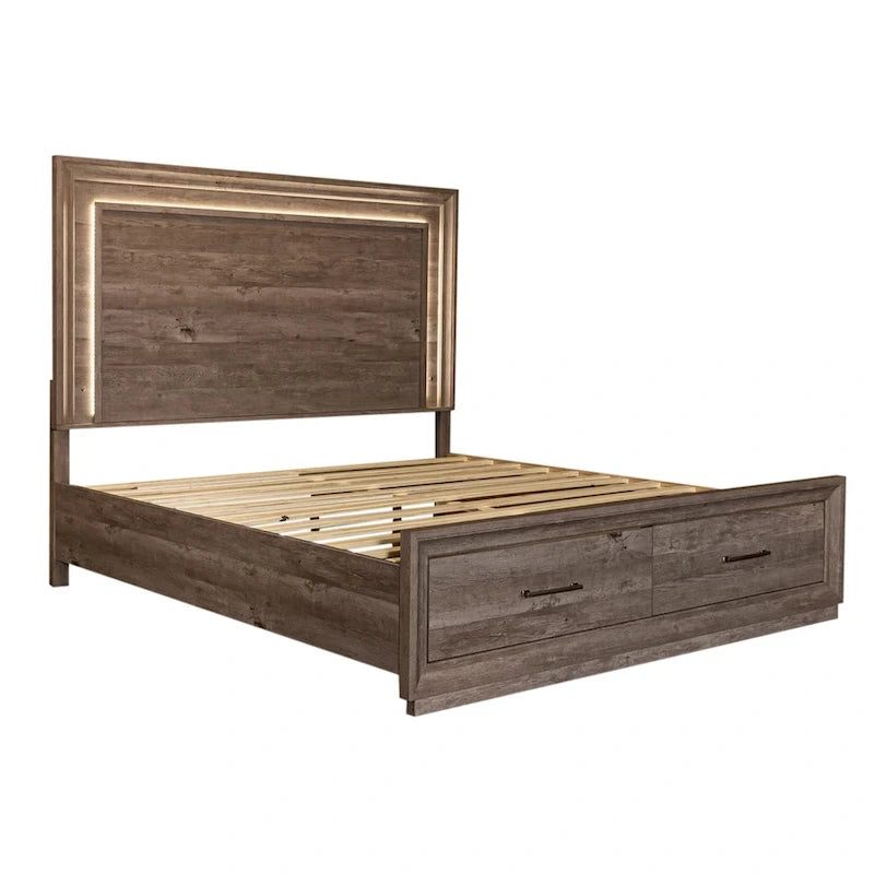 Lit de rangement King avec finition Greystone – Lit plateforme avec tiroirs intégrés