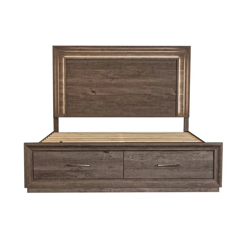 Lit de rangement King avec finition Greystone – Lit plateforme avec tiroirs intégrés