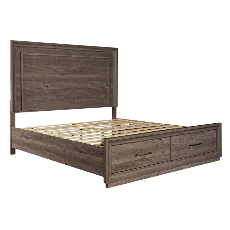 Lit de rangement King avec finition Greystone – Lit plateforme avec tiroirs intégrés