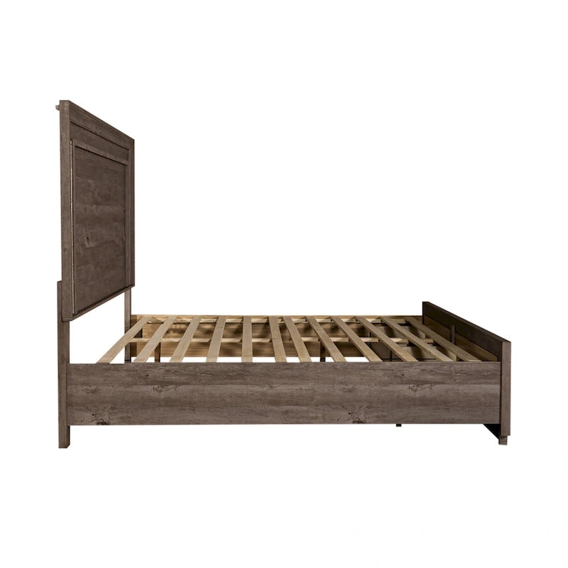 Lit de rangement King avec finition Greystone – Lit plateforme avec tiroirs intégrés