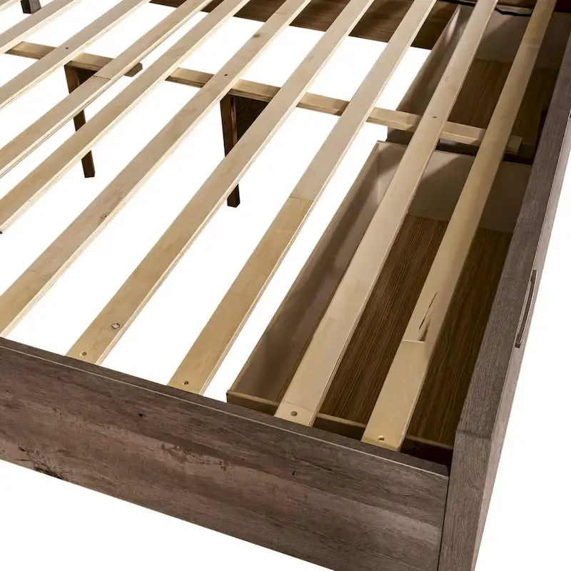 Lit de rangement King avec finition Greystone – Lit plateforme avec tiroirs intégrés