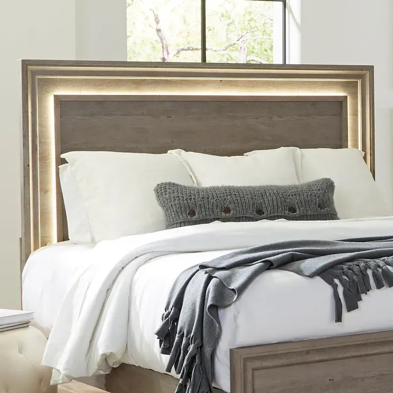 Lit de rangement King avec finition Greystone – Lit plateforme avec tiroirs intégrés