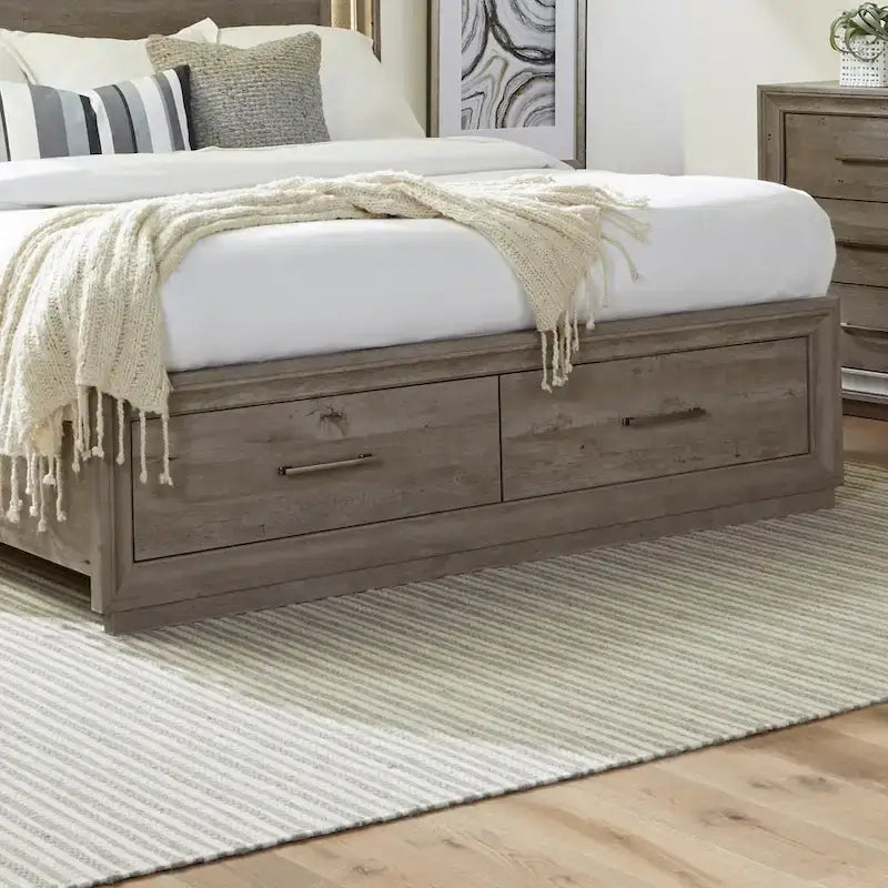 Lit de rangement King avec finition Greystone – Lit plateforme avec tiroirs intégrés