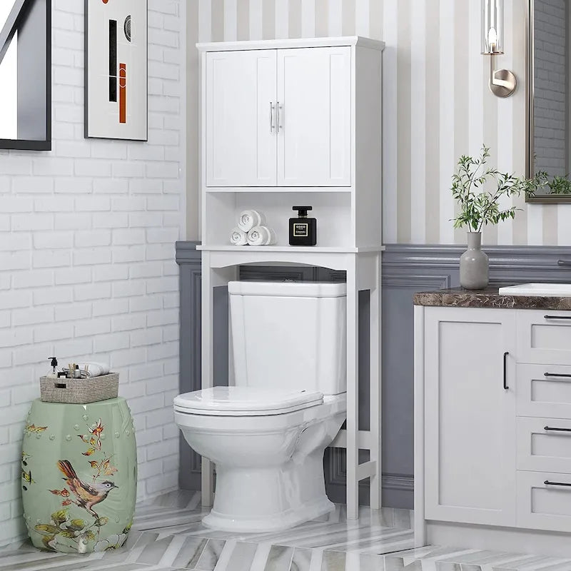 Meuble de rangement WC – Étagère de salle de bain et économiseur d'espace, Blanc