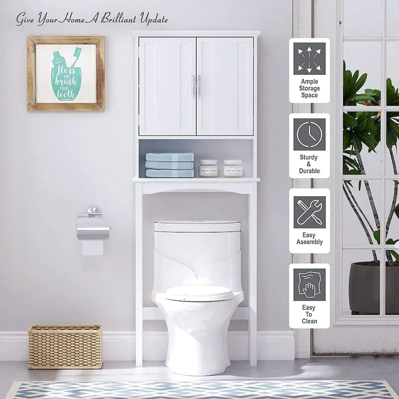 Meuble de rangement WC – Étagère de salle de bain et économiseur d'espace, Blanc