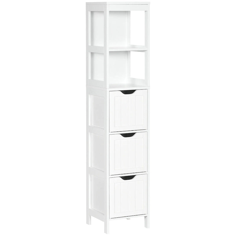 Meuble de salle de bain étroit avec 3 tiroirs et étagère à 2 niveaux – Colonne de rangement mince sur pied