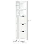 Meuble de salle de bain étroit avec 3 tiroirs et étagère à 2 niveaux – Colonne de rangement mince sur pied