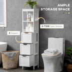 Meuble de salle de bain étroit avec 3 tiroirs et étagère à 2 niveaux – Colonne de rangement mince sur pied