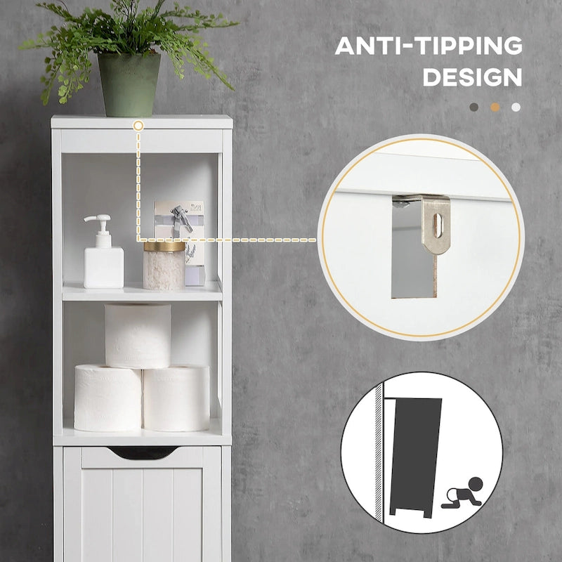 Meuble de salle de bain étroit avec 3 tiroirs et étagère à 2 niveaux – Colonne de rangement mince sur pied