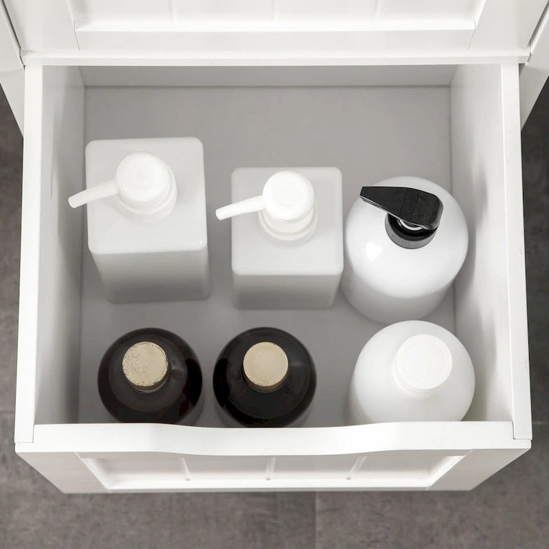 Meuble de salle de bain étroit avec 3 tiroirs et étagère à 2 niveaux – Colonne de rangement mince sur pied