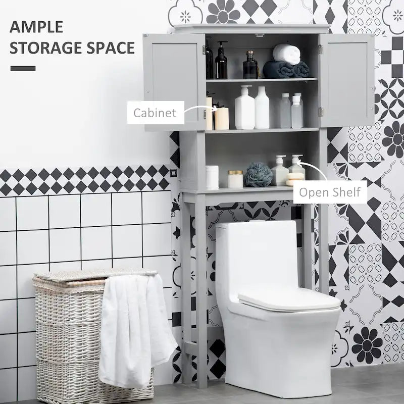 Meuble de rangement pour toilettes avec deux portes shaker – Gris, 28Lx8Px65H