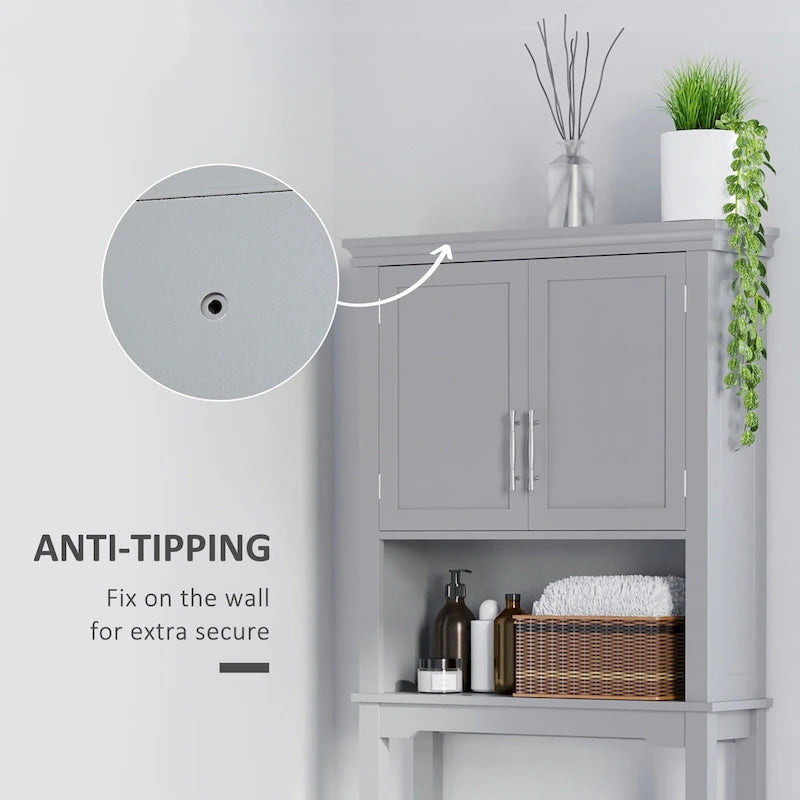 Meuble de rangement pour toilettes avec deux portes shaker – Gris, 28Lx8Px65H
