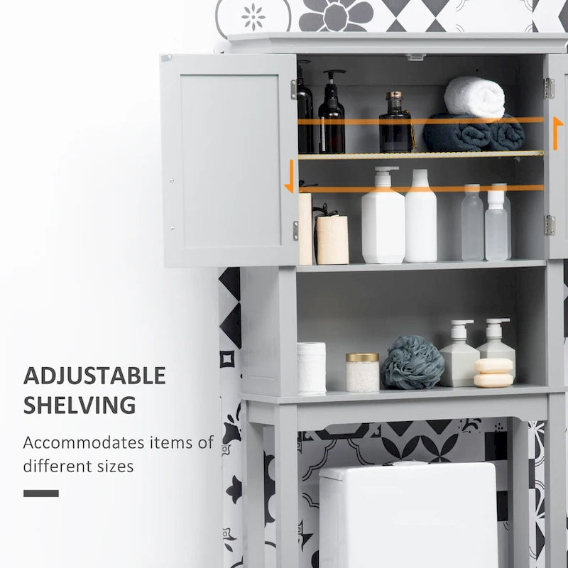 Meuble de rangement pour toilettes avec deux portes shaker – Gris, 28Lx8Px65H