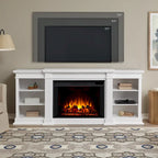 Meuble TV avec cheminée électrique de 81 po – Blanc, 6 couleurs de flammes, chauffe 93 m²