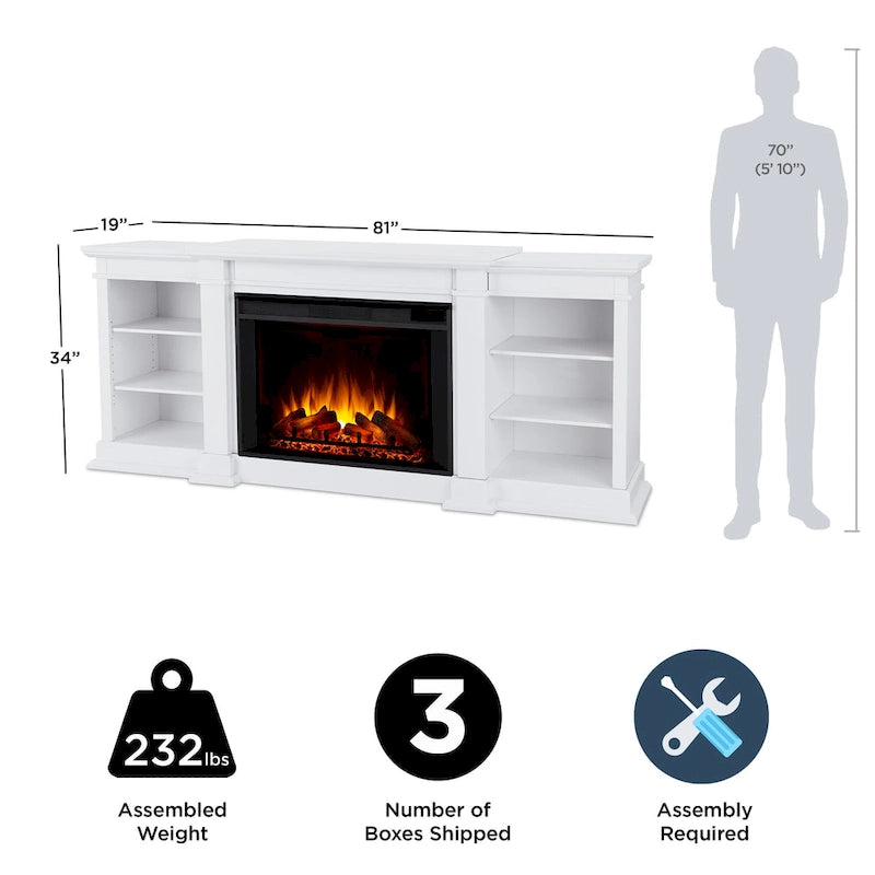 Meuble TV avec cheminée électrique de 81 po – Blanc, 6 couleurs de flammes, chauffe 93 m²
