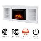 Meuble TV avec cheminée électrique de 81 po – Blanc, 6 couleurs de flammes, chauffe 93 m²