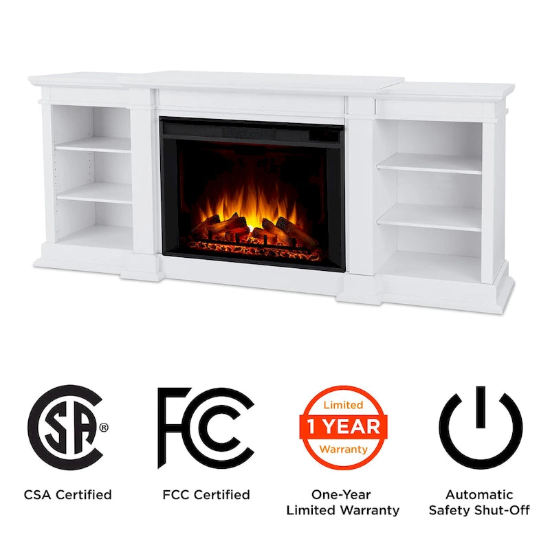 Meuble TV avec cheminée électrique de 81 po – Blanc, 6 couleurs de flammes, chauffe 93 m²