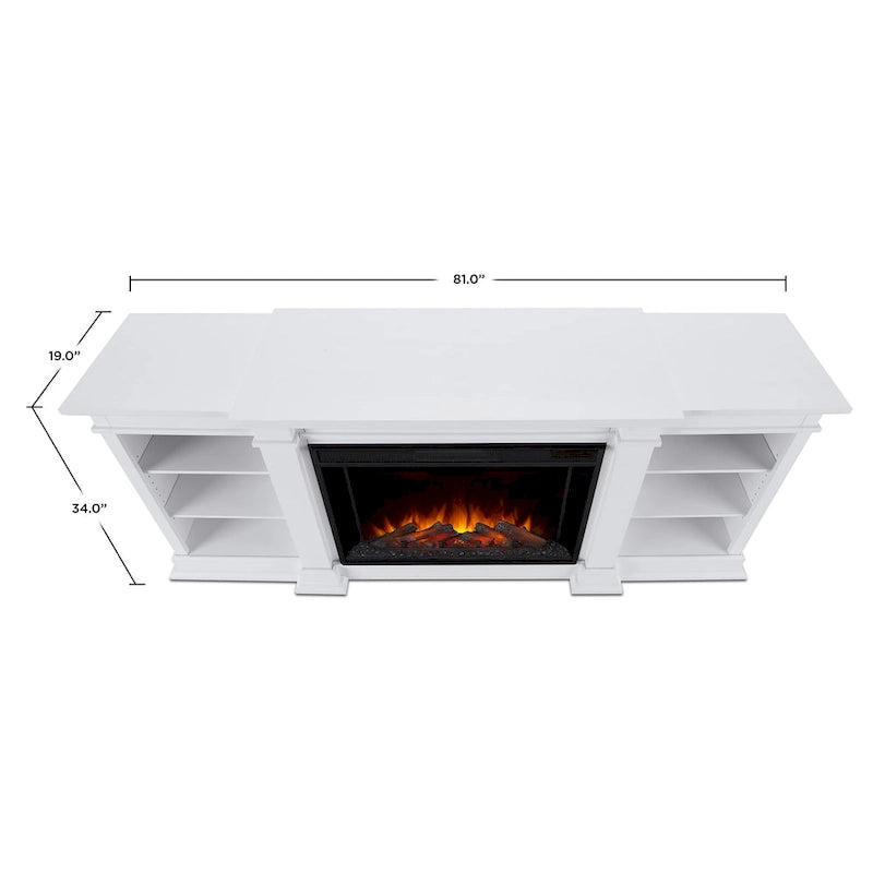 Meuble TV avec cheminée électrique de 81 po – Blanc, 6 couleurs de flammes, chauffe 93 m²