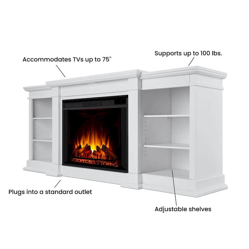Meuble TV avec cheminée électrique de 81 po – Blanc, 6 couleurs de flammes, chauffe 93 m²