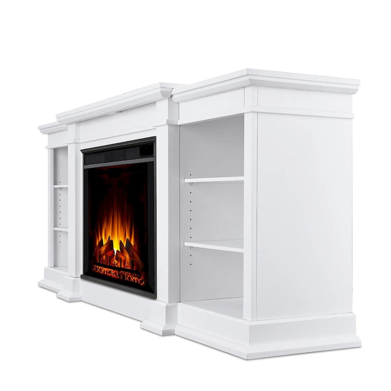 Meuble TV avec cheminée électrique de 81 po – Blanc, 6 couleurs de flammes, chauffe 93 m²