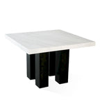 Table à manger carrée de 54 po – Plateau en marbre blanc, pieds poteaux espresso, 9 places