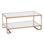 Table Basse Glam en Métal Doré avec Plateau en Verre et Étagère Miroir – Salon Moderne