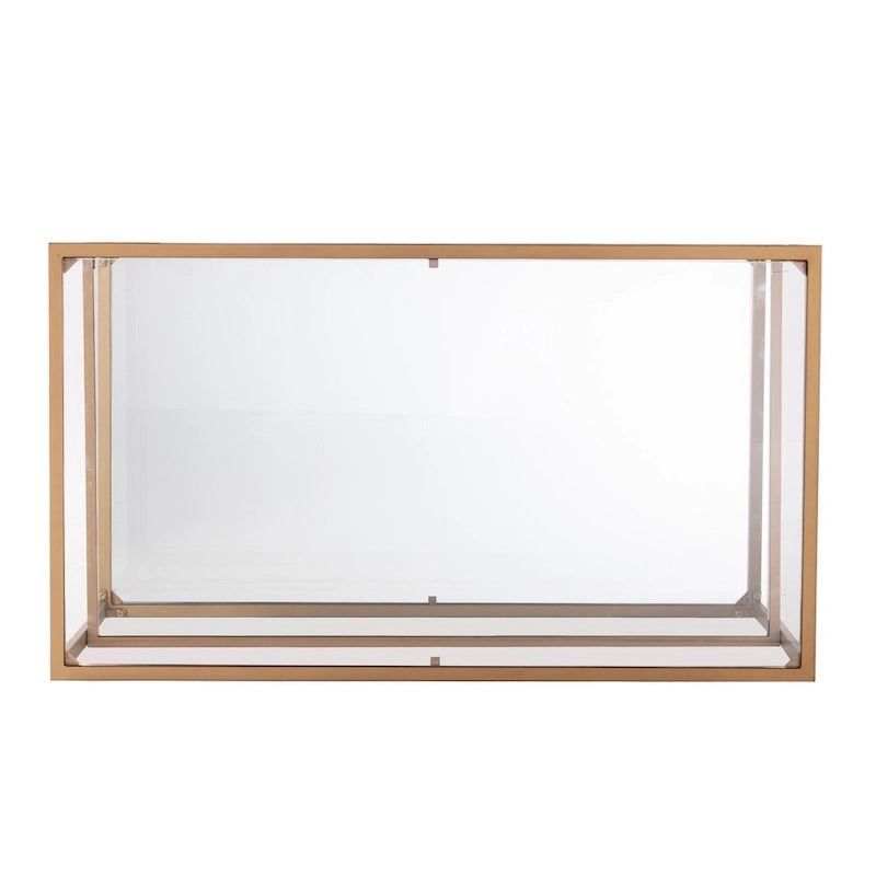 Table Basse Glam en Métal Doré avec Plateau en Verre et Étagère Miroir – Salon Moderne