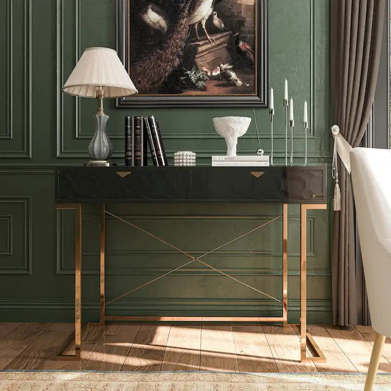 Bureau d'écriture brillant pour bureau à domicile avec tiroirs de rangement – Table d'étude moderne