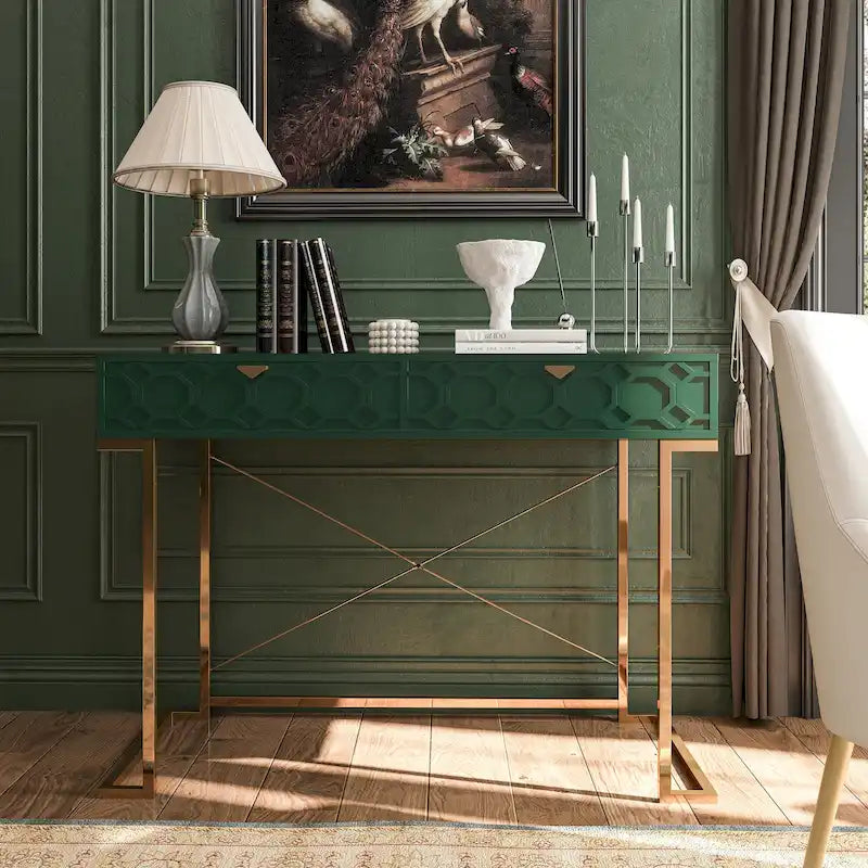 Bureau d'écriture brillant pour bureau à domicile avec tiroirs de rangement – Table d'étude moderne