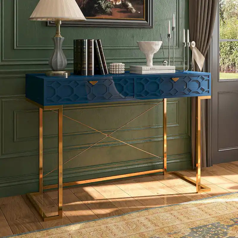 Bureau d'écriture brillant pour bureau à domicile avec tiroirs de rangement – Table d'étude moderne