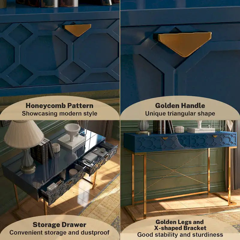Bureau d'écriture brillant pour bureau à domicile avec tiroirs de rangement – Table d'étude moderne