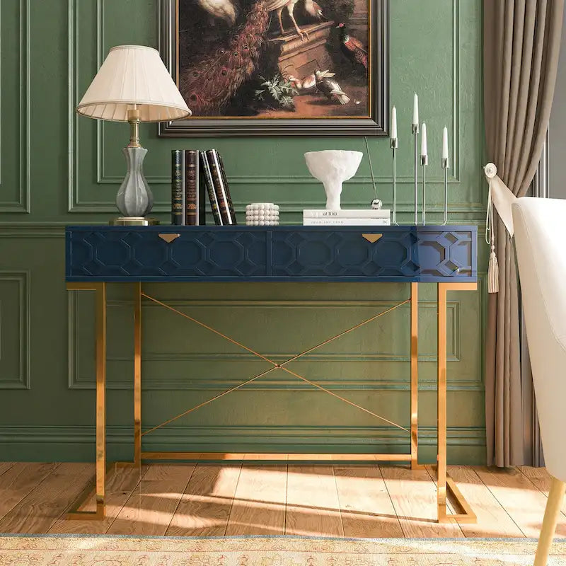 Bureau d'écriture brillant pour bureau à domicile avec tiroirs de rangement – Table d'étude moderne