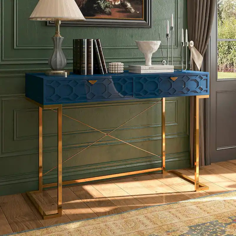 Bureau d'écriture brillant pour bureau à domicile avec tiroirs de rangement – Table d'étude moderne