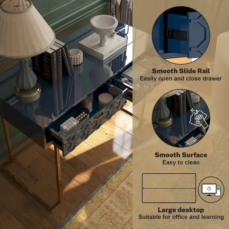 Bureau d'écriture brillant pour bureau à domicile avec tiroirs de rangement – Table d'étude moderne