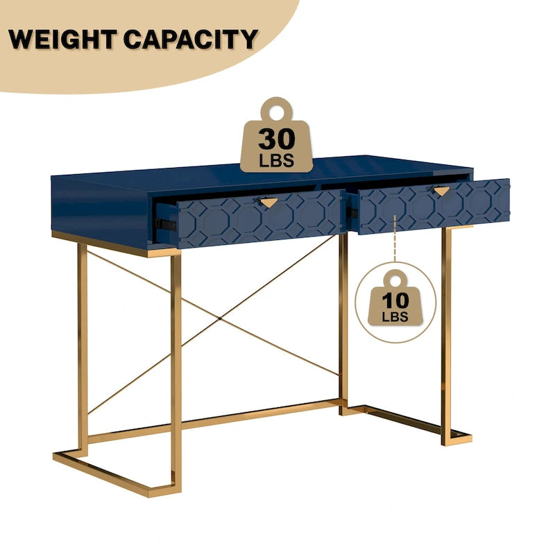 Bureau d'écriture brillant pour bureau à domicile avec tiroirs de rangement – Table d'étude moderne