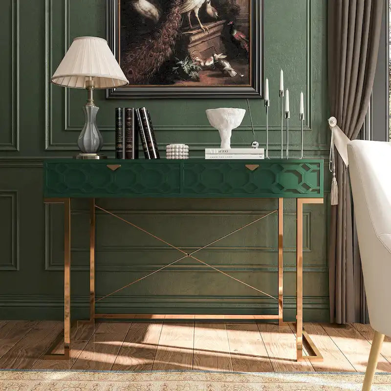 Bureau d'écriture brillant pour bureau à domicile avec tiroirs de rangement – Table d'étude moderne