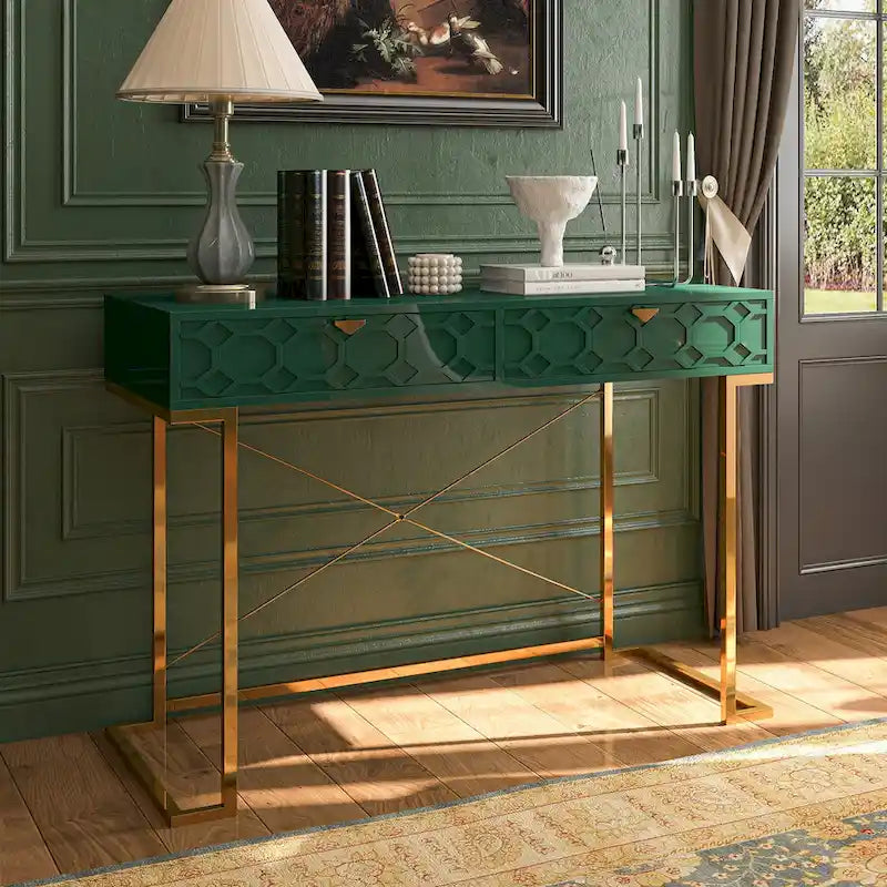 Bureau d'écriture brillant pour bureau à domicile avec tiroirs de rangement – Table d'étude moderne