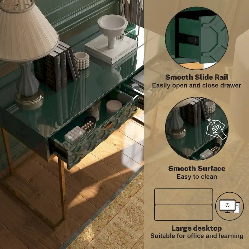Bureau d'écriture brillant pour bureau à domicile avec tiroirs de rangement – Table d'étude moderne