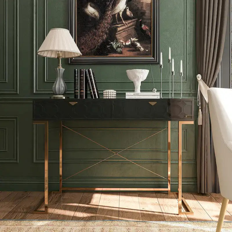 Bureau d'écriture brillant pour bureau à domicile avec tiroirs de rangement – Table d'étude moderne