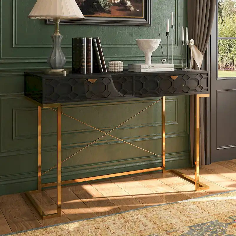 Bureau d'écriture brillant pour bureau à domicile avec tiroirs de rangement – Table d'étude moderne