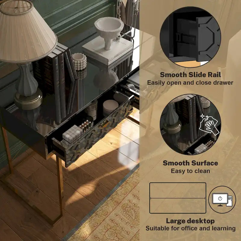 Bureau d'écriture brillant pour bureau à domicile avec tiroirs de rangement – Table d'étude moderne