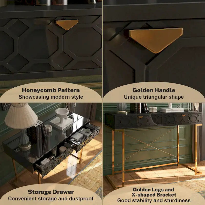 Bureau d'écriture brillant pour bureau à domicile avec tiroirs de rangement – Table d'étude moderne